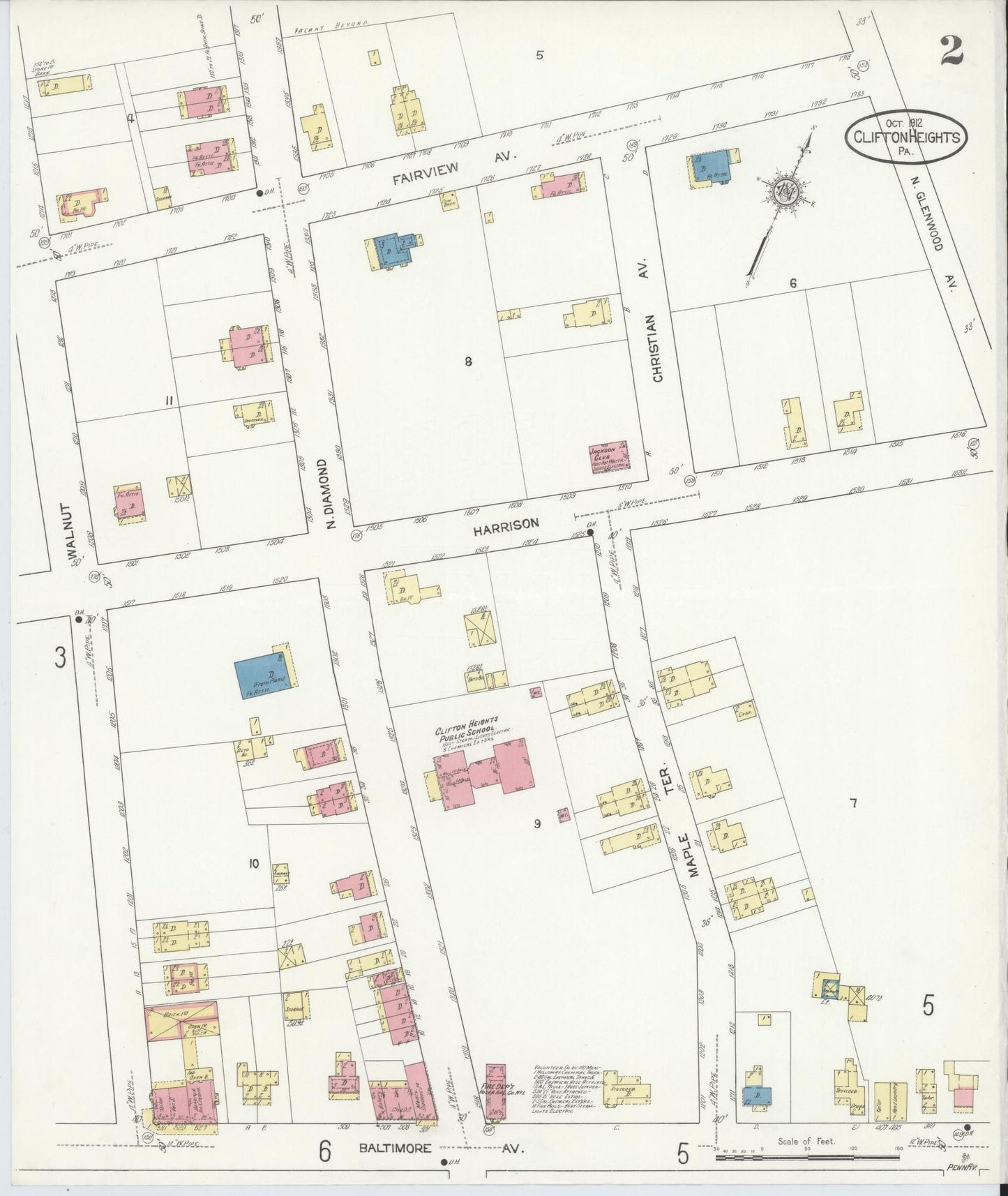 Sanborn Fire Insurance Map from Clifton Heights, Delaware County, Pennsylvania (1912), Sheet #0002 - Complete Map Set gallery image, historic Sanborn map, vintage wall art, Clifton Heights Delaware