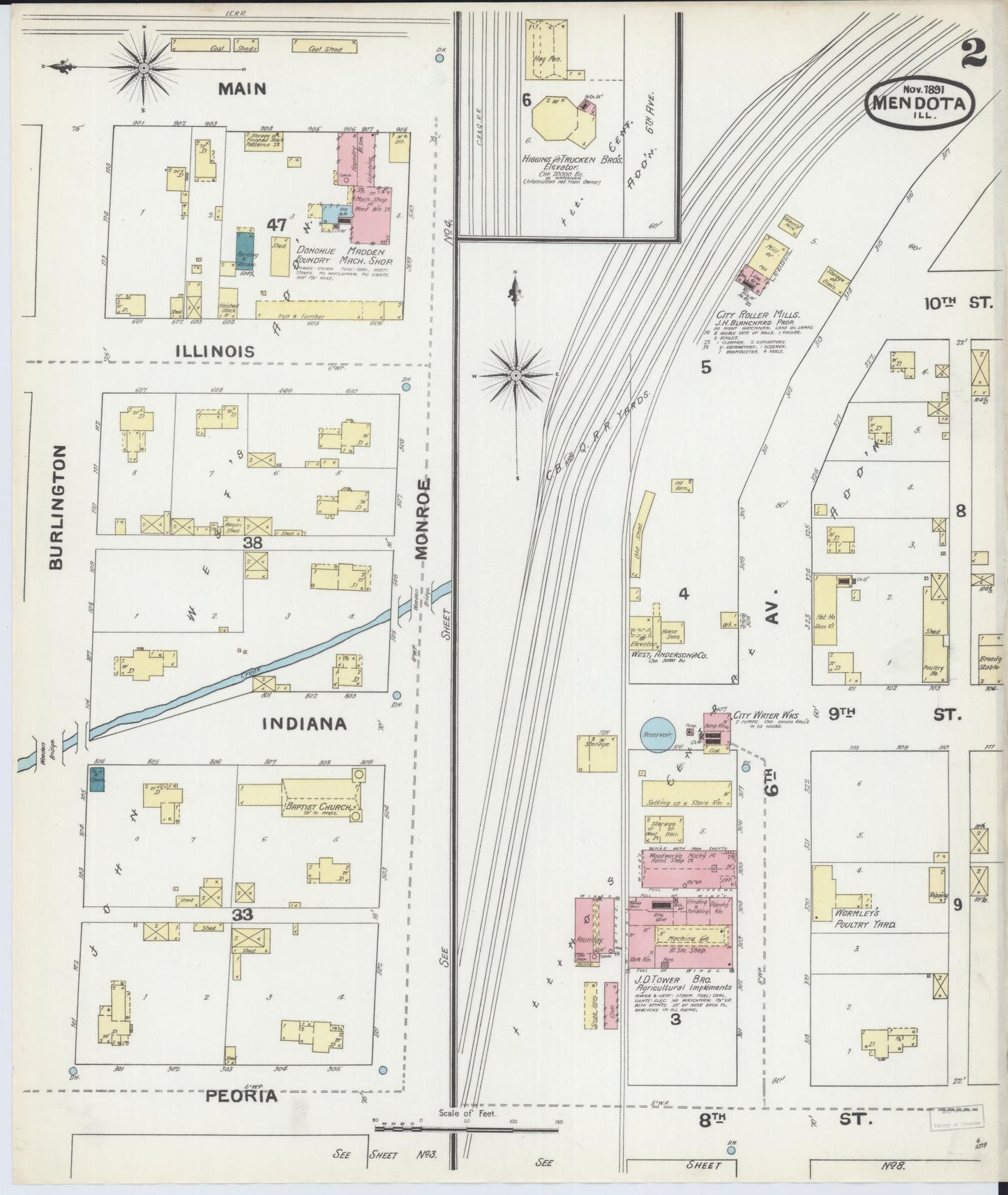 Sanborn Fire Insurance Map from Mendota, La Salle County, Illinois (1891), Sheet #0002 - Complete Map Set gallery image, historic Sanborn map, vintage wall art, Illinois Illinois