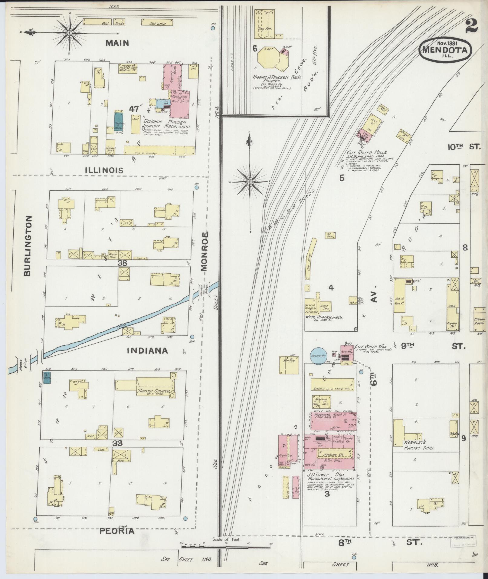 Sanborn Fire Insurance Map from Mendota, La Salle County, Illinois (1891), Sheet #0002 - Complete Map Set gallery image, historic Sanborn map, vintage wall art, Illinois Illinois
