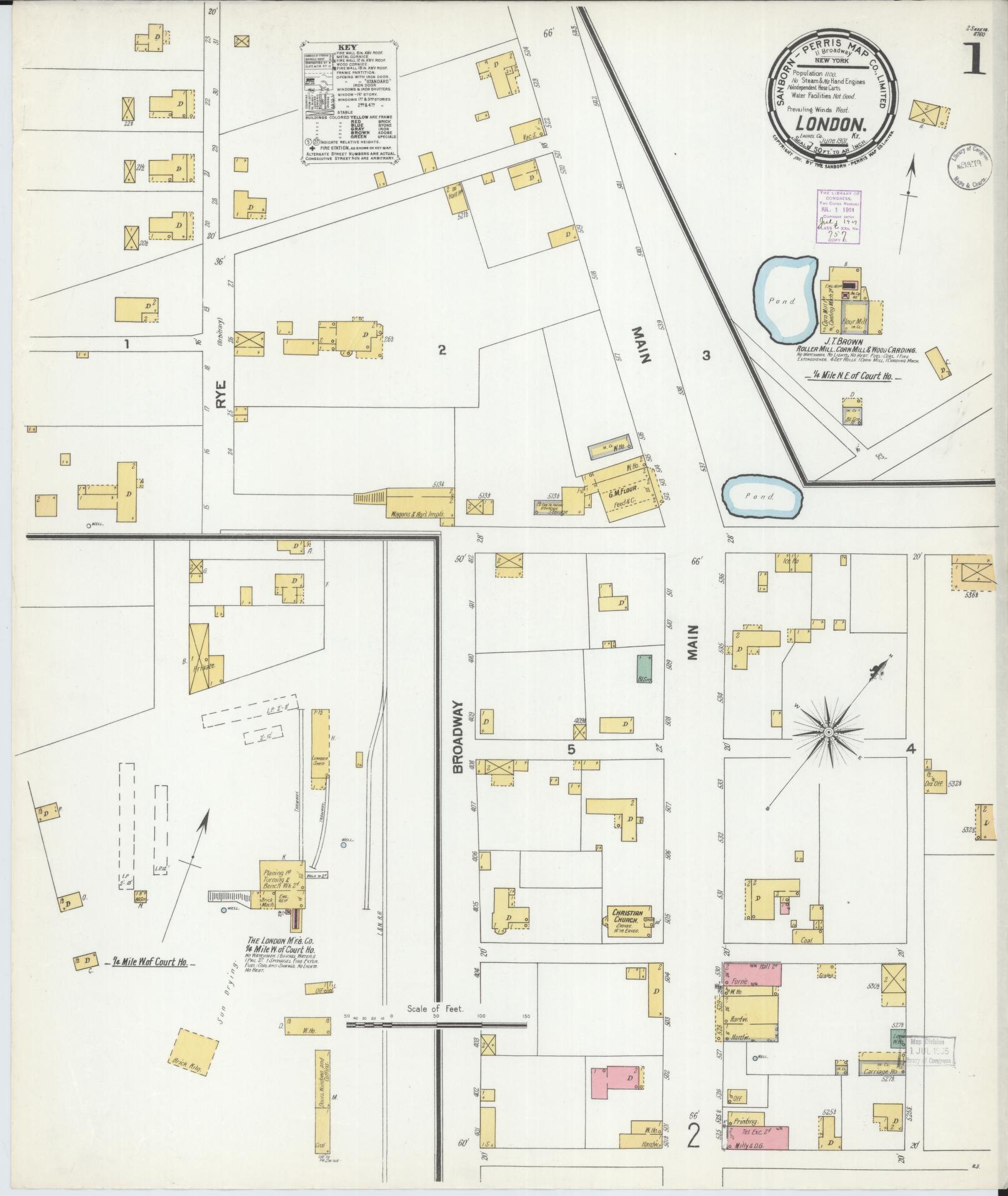 Sanborn Fire Insurance Map from London, Laurel County, Kentucky (1901), Sheet #0001 - Historic Sanborn Fire Insurance Map Print, vintage old map wall art, antique decor, genealogy gift, Kentucky Kentucky map