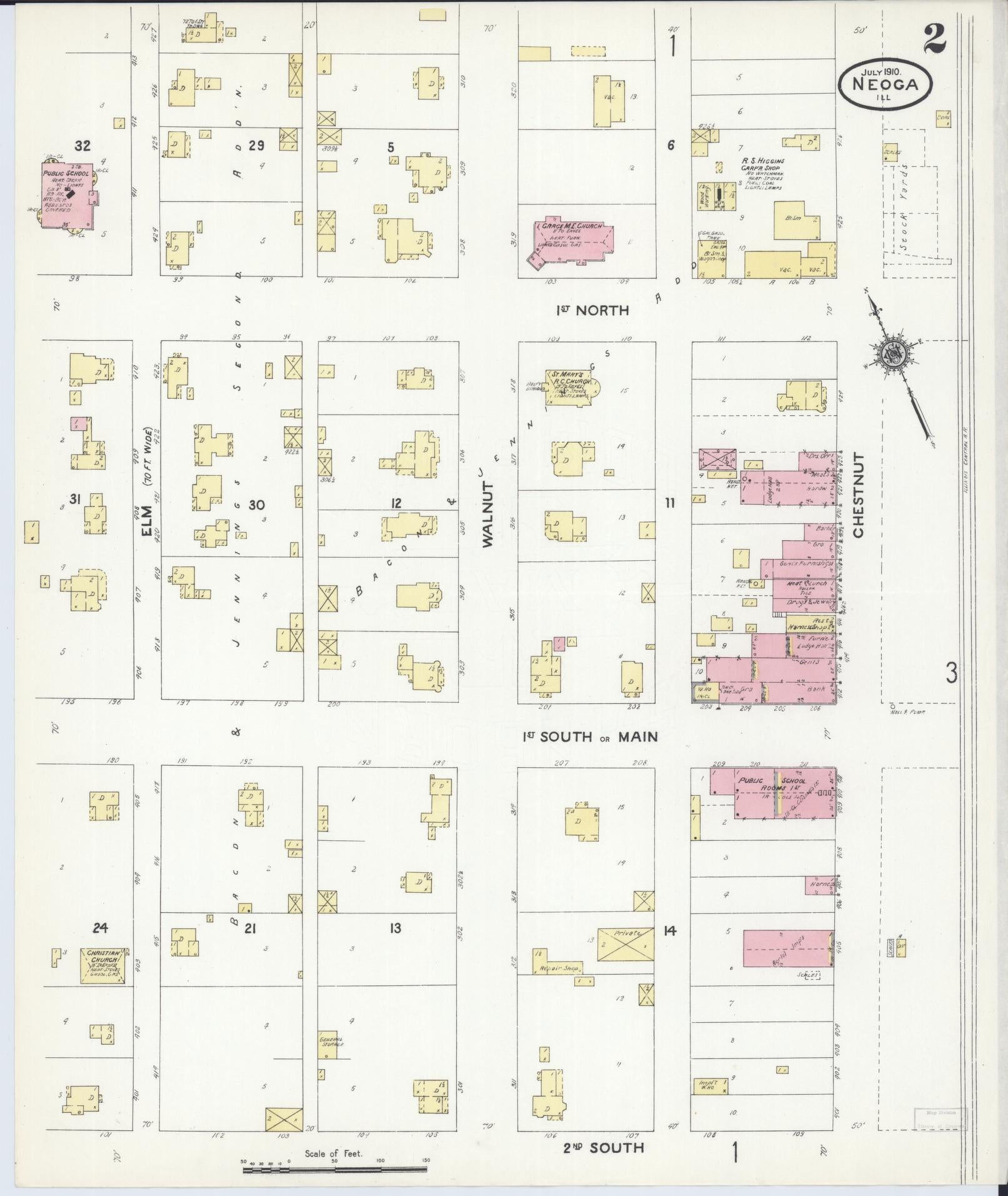 Sanborn Fire Insurance Map from Neoga, Cumberland County, Illinois (1910), Sheet #0002 - Historic Sanborn Fire Insurance Map Print, vintage old map wall art, antique decor, genealogy gift, Illinois Illinois map