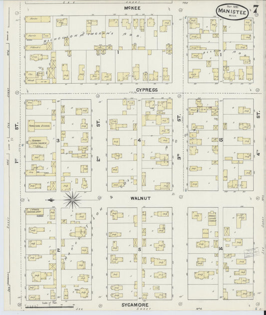 Sanborn Fire Insurance Map from Manistee, Manistee County, Michigan (1890), Sheet #0007 - Historic Sanborn Fire Insurance Map Print, vintage old map wall art, antique decor, genealogy gift, Michigan Michigan map