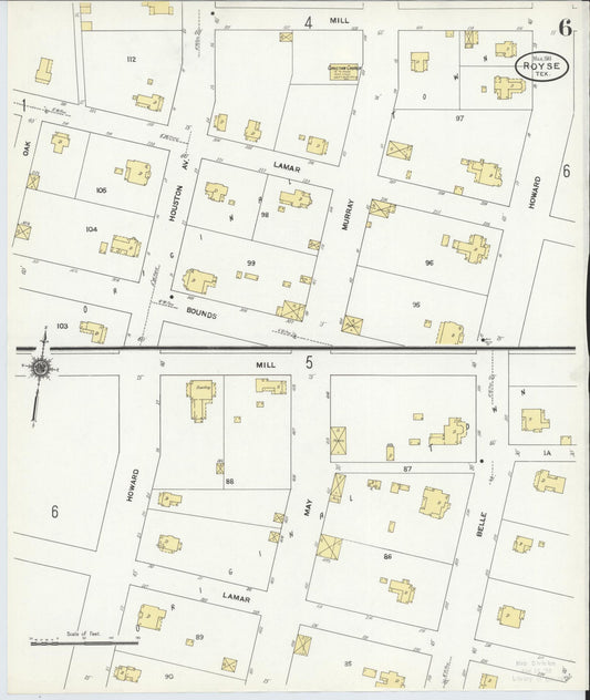Sanborn Fire Insurance Map from Royse City, Rockwell County, Texas (1911), Sheet #0006 - Historic Sanborn Fire Insurance Map Print, vintage old map wall art, antique decor, genealogy gift, Texas Texas map