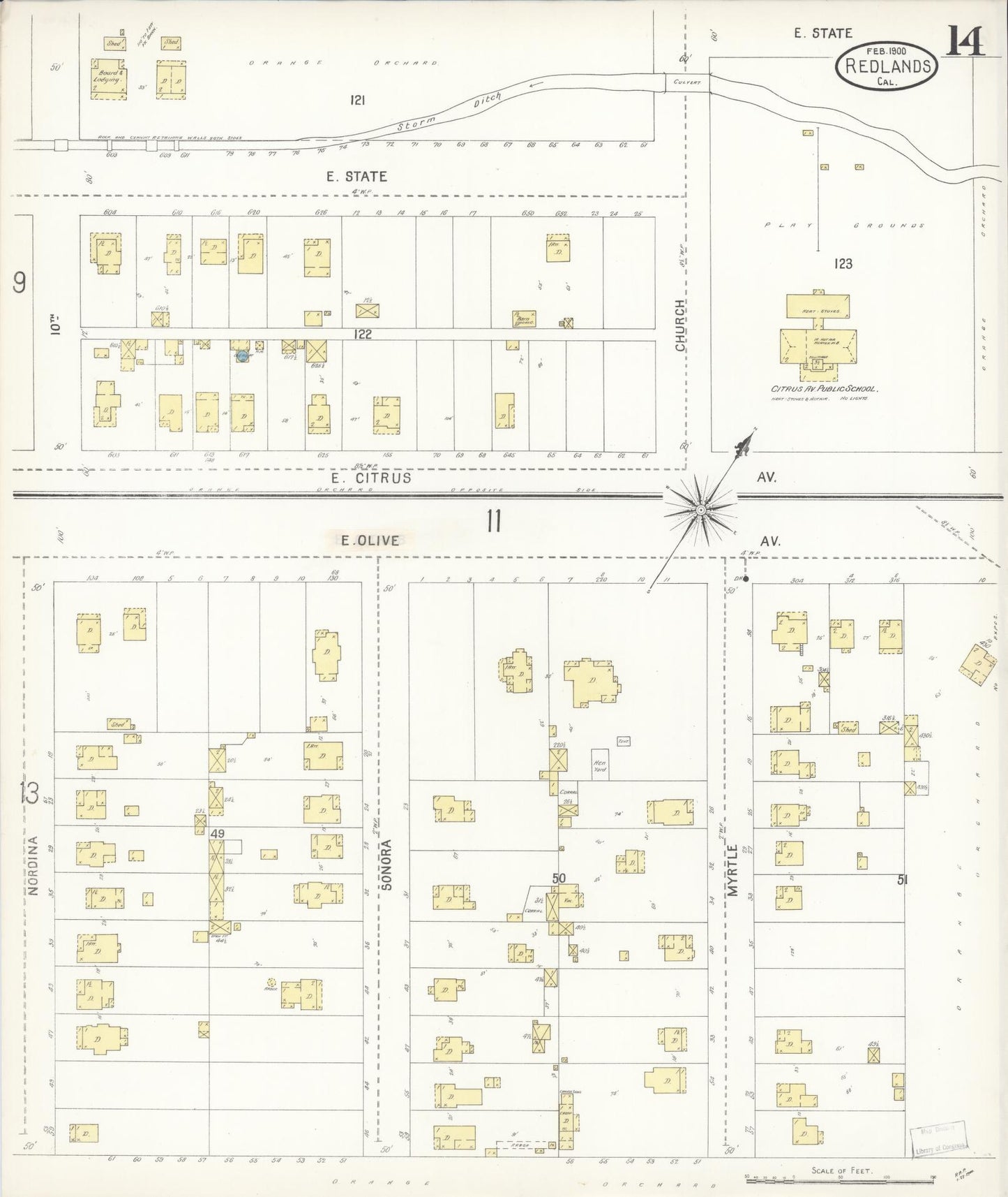 Sanborn Fire Insurance Map from Redlands, San Bernardino County, California (1900), Sheet #0014 - Complete Map Set gallery image, historic Sanborn map, vintage wall art, California California