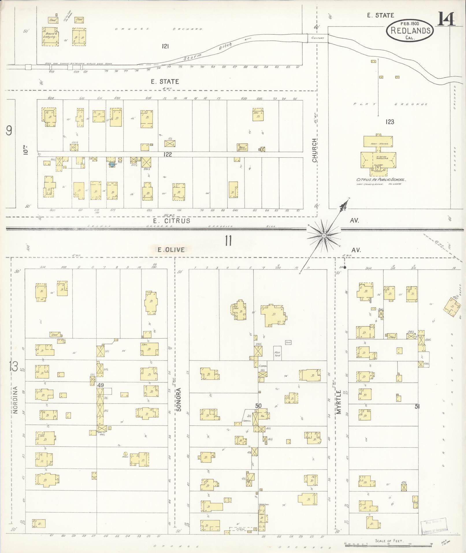 Sanborn Fire Insurance Map from Redlands, San Bernardino County, California (1900), Sheet #0014 - Complete Map Set gallery image, historic Sanborn map, vintage wall art, California California