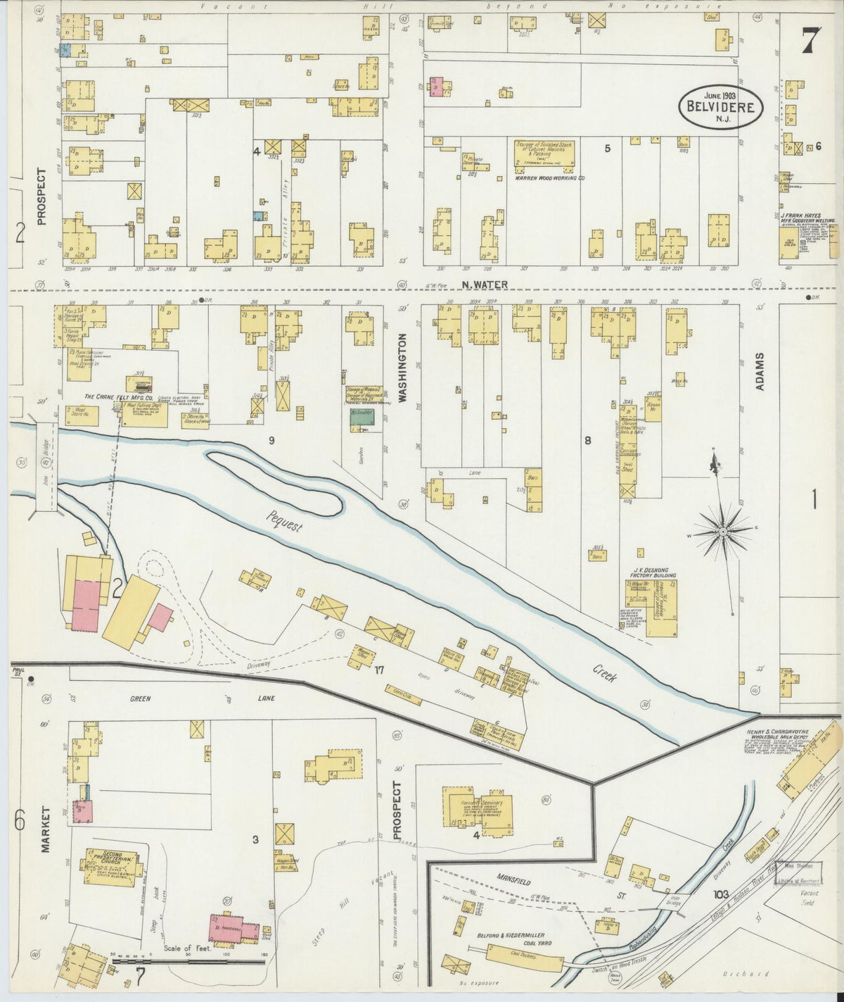 Sanborn Fire Insurance Map from Belvidere, Warren County, New Jersey (1903), Sheet #0007 - Historic Sanborn Fire Insurance Map Print, vintage old map wall art, antique decor, genealogy gift, New Jersey New Jersey map