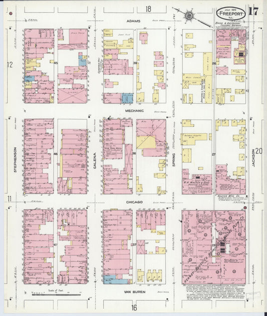 Sanborn Fire Insurance Map from Freeport, Stephenson County, Illinois (1910), Sheet #0017 - Historic Sanborn Fire Insurance Map Print, vintage old map wall art, antique decor, genealogy gift, Illinois Illinois map