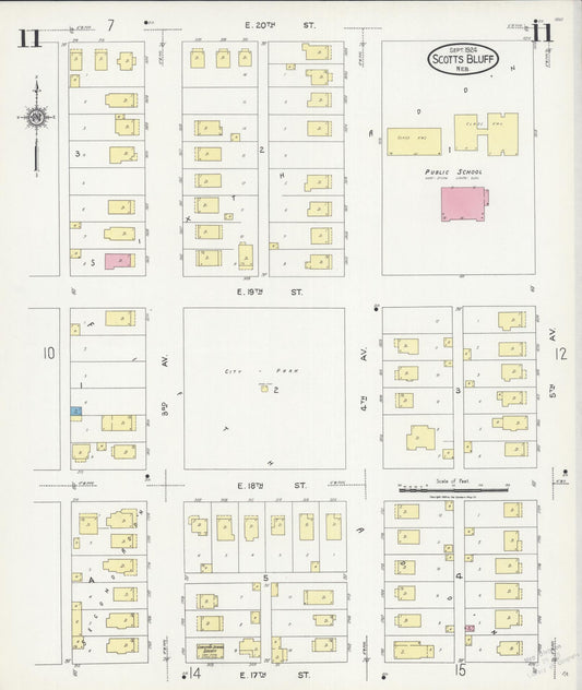 Sanborn Fire Insurance Map from Scottsbluff, Scotts Bluff County, Nebraska (1924), Sheet #0011 - Historic Sanborn Fire Insurance Map Print, vintage old map wall art, antique decor, genealogy gift, Nebraska Nebraska map