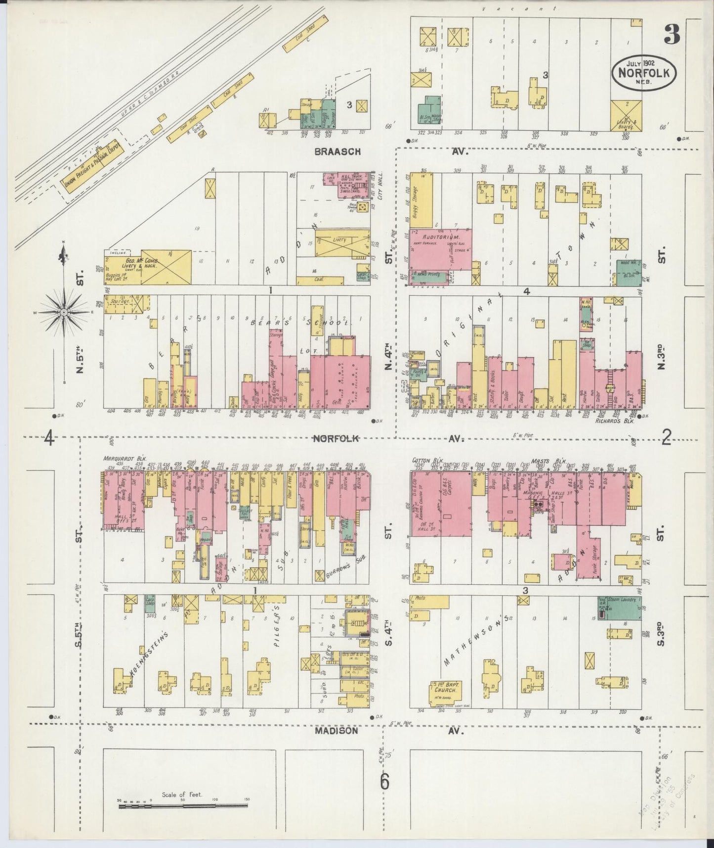 Sanborn Fire Insurance Map from Norfolk, Madison County, Nebraska (1902), Sheet #0003 - Historic Sanborn Fire Insurance Map Print, vintage old map wall art, antique decor, genealogy gift, Nebraska Nebraska map