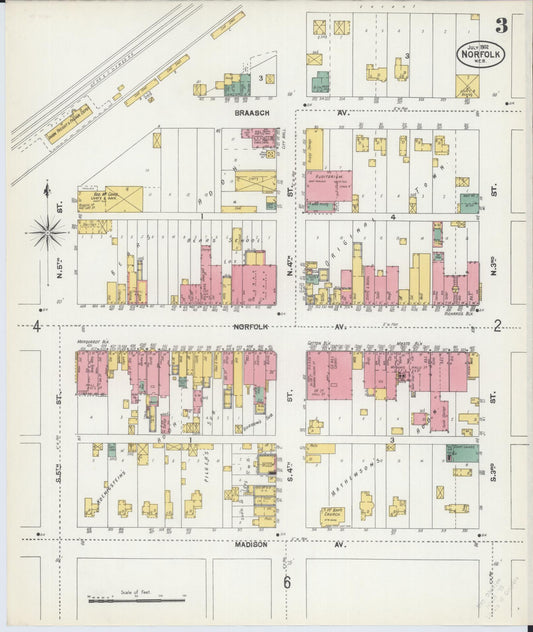 Sanborn Fire Insurance Map from Norfolk, Madison County, Nebraska (1902), Sheet #0003 - Historic Sanborn Fire Insurance Map Print, vintage old map wall art, antique decor, genealogy gift, Nebraska Nebraska map