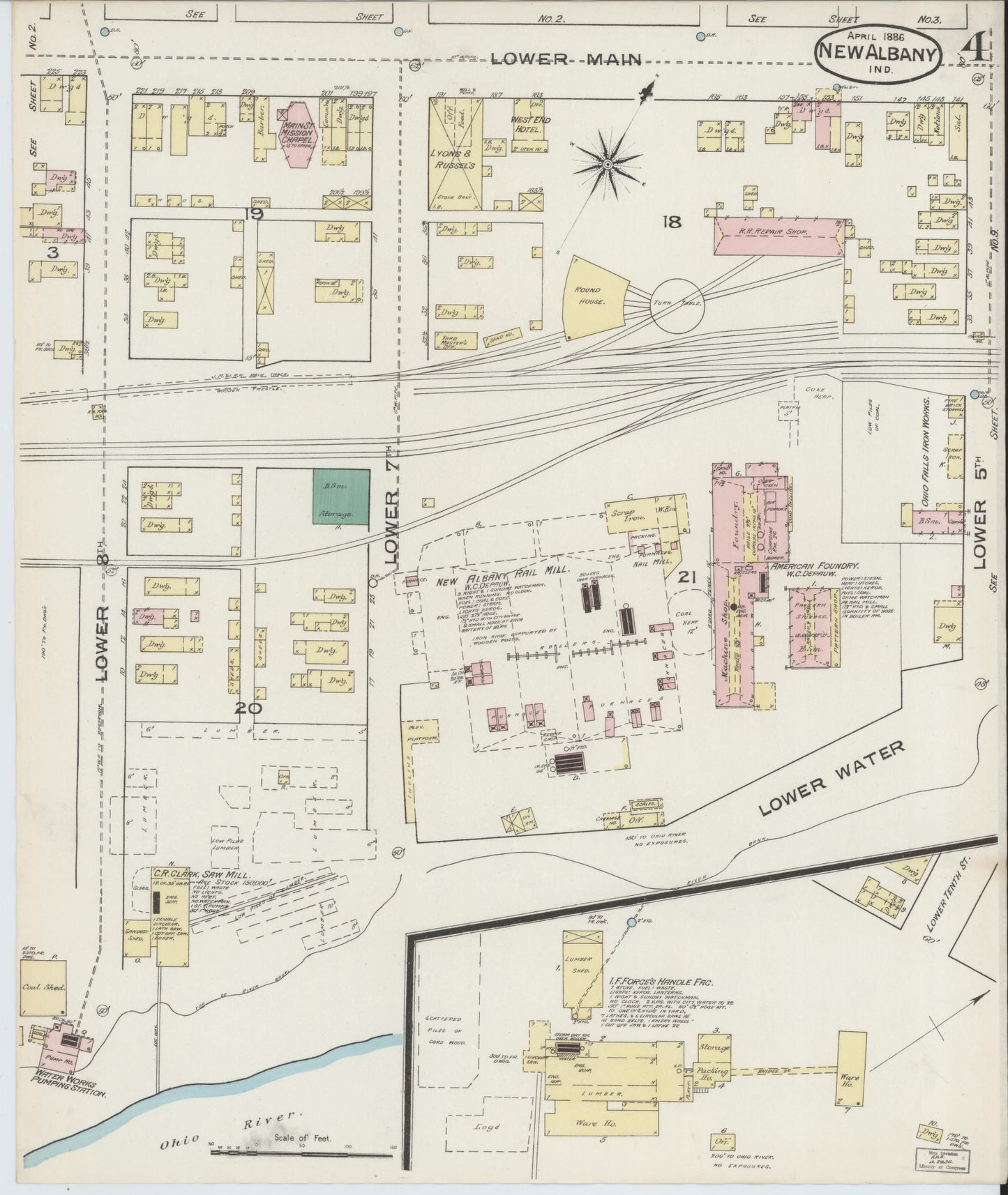 Sanborn Fire Insurance Map from New Albany, Floyd County, Indiana (1886), Sheet #0004 - Complete Map Set gallery image, historic Sanborn map, vintage wall art, Indiana Indiana