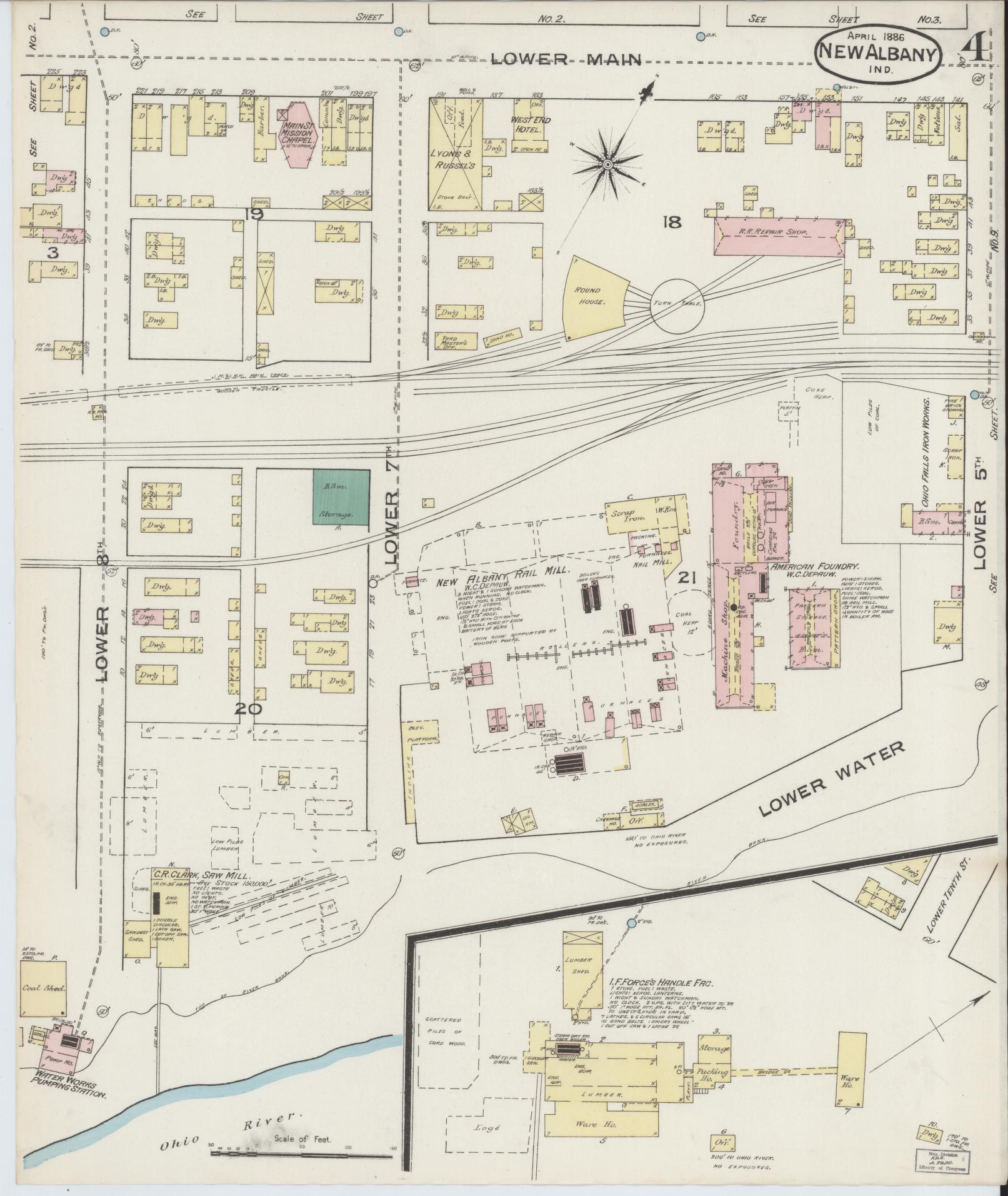 Sanborn Fire Insurance Map from New Albany, Floyd County, Indiana (1886), Sheet #0004 - Complete Map Set gallery image, historic Sanborn map, vintage wall art, Indiana Indiana