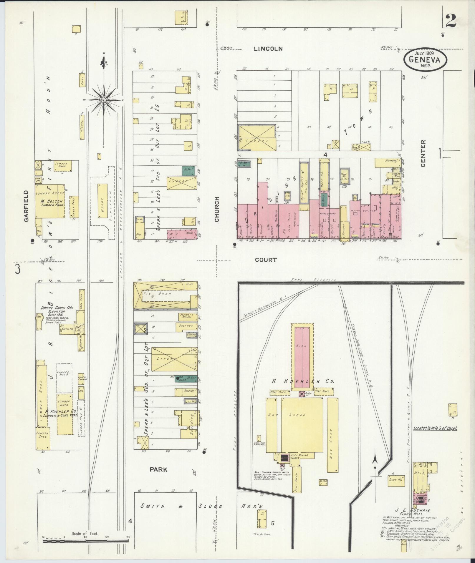 Sanborn Fire Insurance Map from Geneva, Fillmore County, Nebraska (1909), Sheet #0002 - Complete Map Set gallery image, historic Sanborn map, vintage wall art, Nebraska Nebraska