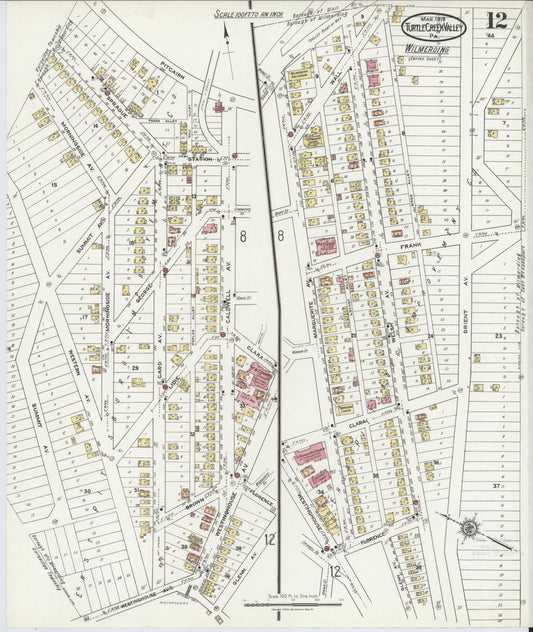 Sanborn Fire Insurance Map from Turtle Creek Valley, Allegheny County, Pennsylvania (1919), Sheet #0012 - Historic Sanborn Fire Insurance Map Print, vintage old map wall art, antique decor, genealogy gift, Pennsylvania Pennsylvania map