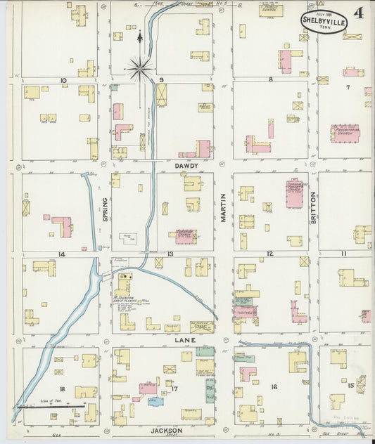 Sanborn Fire Insurance Map from Shelbyville, Bedford County, Tennessee (1891), Sheet #0004 - Historic Sanborn Fire Insurance Map Print, vintage old map wall art, antique decor, genealogy gift, Tennessee Tennessee map
