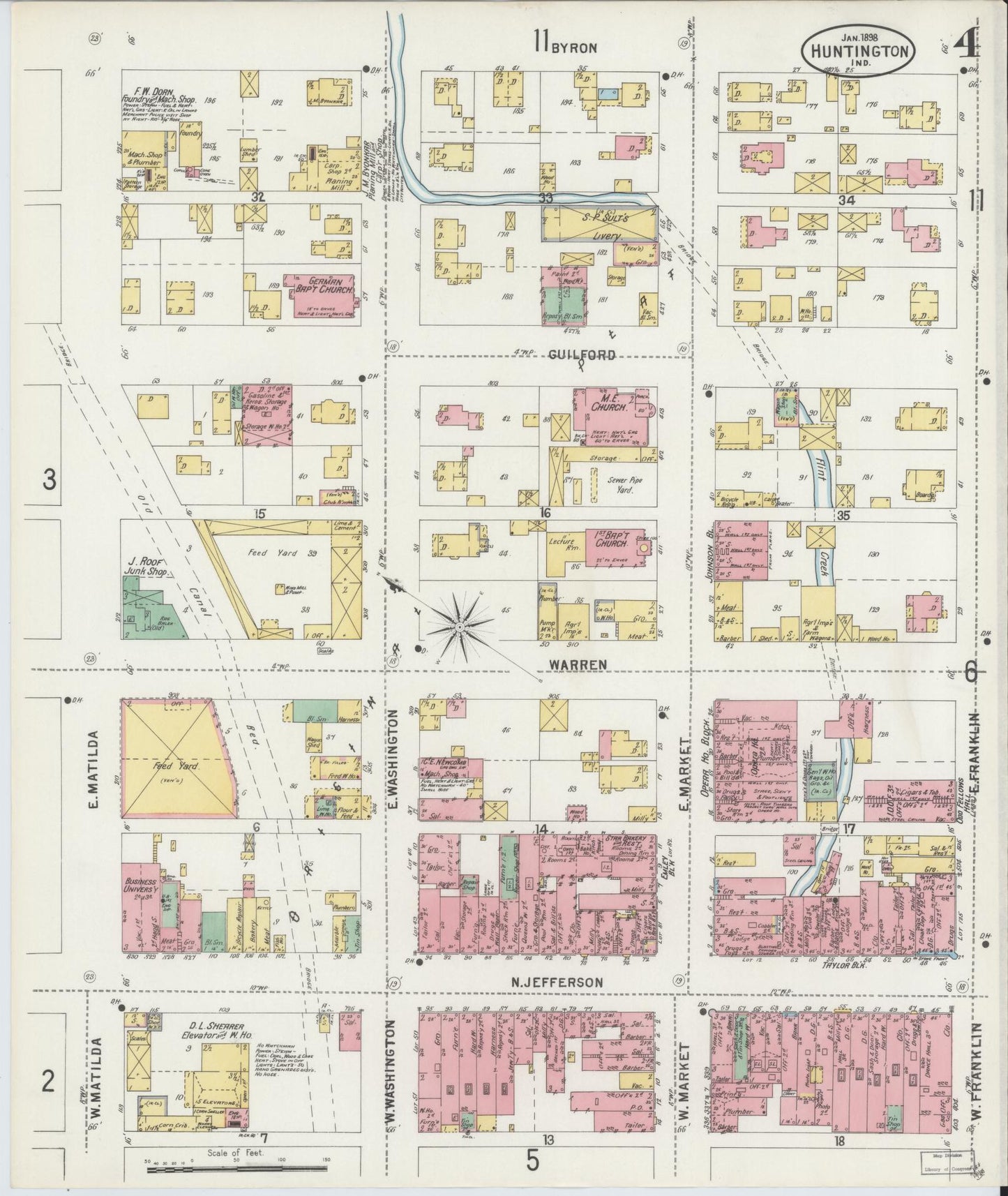 Sanborn Fire Insurance Map from Huntington, Huntington County, Indiana (1898), Sheet #0004 - Complete Map Set gallery image, historic Sanborn map, vintage wall art, Indiana Indiana