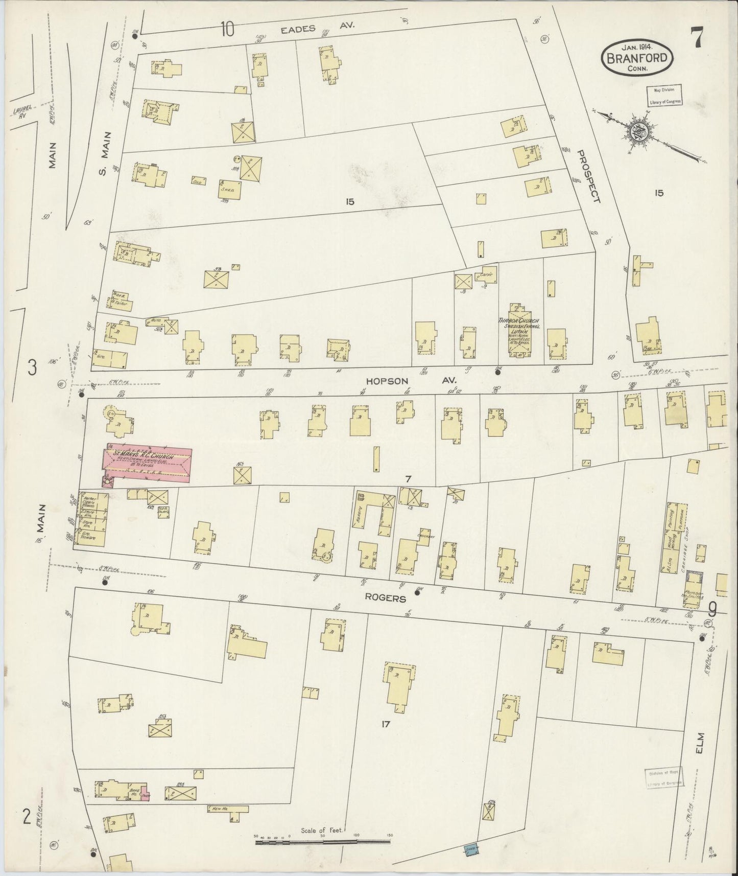 Sanborn Fire Insurance Map from Branford, New Haven County, Connecticut (1914), Sheet #0007 - Complete Map Set gallery image, historic Sanborn map, vintage wall art, Connecticut Connecticut