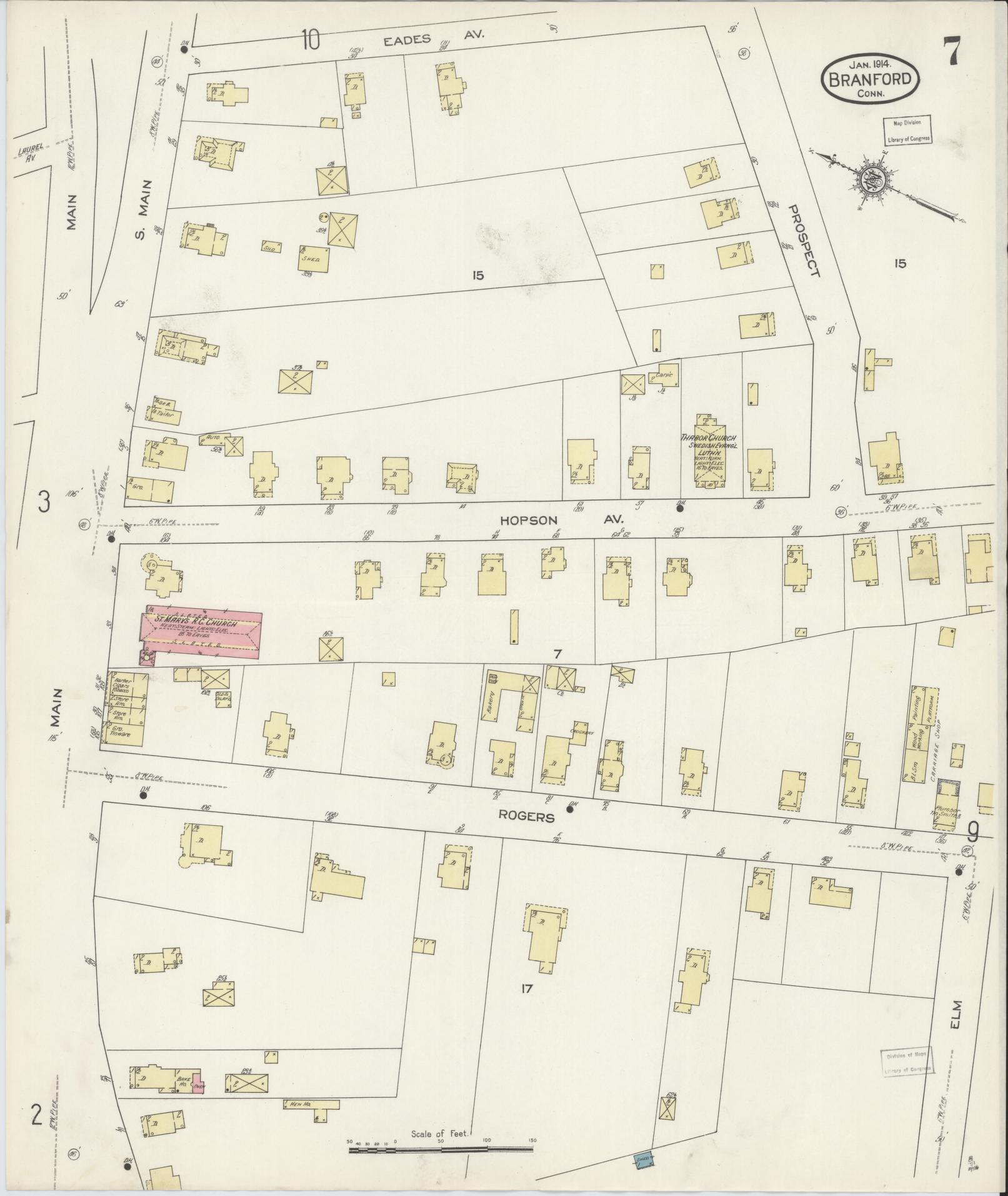 Sanborn Fire Insurance Map from Branford, New Haven County, Connecticut (1914), Sheet #0007 - Complete Map Set gallery image, historic Sanborn map, vintage wall art, Connecticut Connecticut