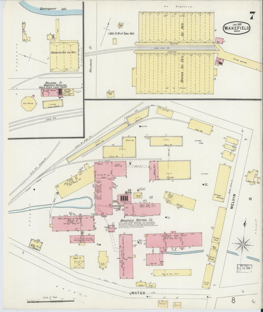 Sanborn Fire Insurance Map from Wakefield, Middlesex County, Massachusetts (1897), Sheet #0007 - Historic Sanborn Fire Insurance Map Print, vintage old map wall art, antique decor, genealogy gift, Massachusetts Massachusetts map