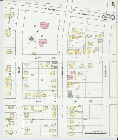 Sanborn Fire Insurance Map from Flint, Genesee County, Michigan (1892), Sheet #0008 - Complete Map Set gallery image, historic Sanborn map, vintage wall art, Michigan Michigan