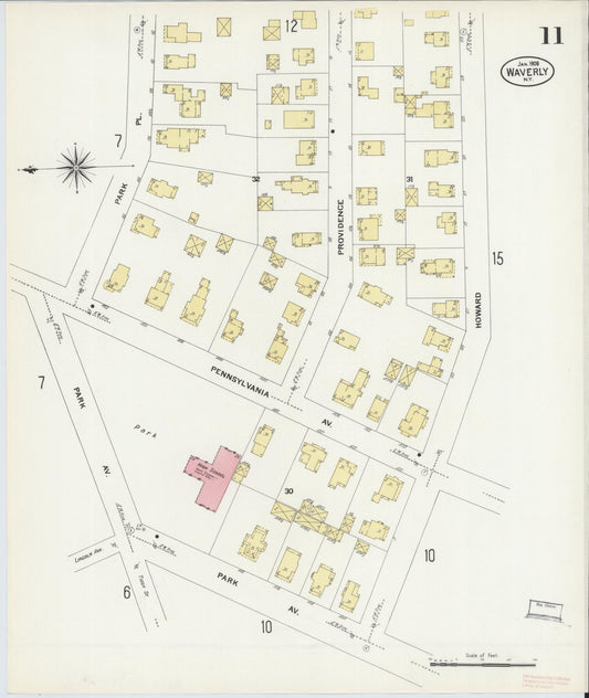 Sanborn Fire Insurance Map from Waverly, Tioga County, New York (1908), Sheet #0011 - Historic Sanborn Fire Insurance Map Print, vintage old map wall art, antique decor, genealogy gift, New York New York map