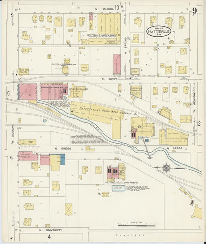 Sanborn Fire Insurance Map from Fayetteville, Washington County, Arkansas (1913), Sheet #0009 - Complete Map Set gallery image, historic Sanborn map, vintage wall art, Arkansas Arkansas