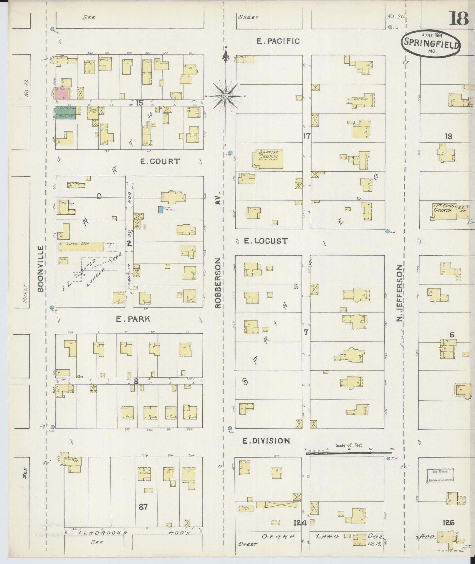 Sanborn Fire Insurance Map from Springfield, Greene County, Missouri (1891), Sheet #0018 - Complete Map Set gallery image, historic Sanborn map, vintage wall art, Missouri Missouri