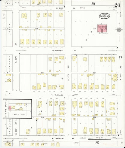 Sanborn Fire Insurance Map from Parsons, Labette County, Kansas (1911), Sheet #0026 - Complete Map Set gallery image, historic Sanborn map, vintage wall art, Kansas Kansas