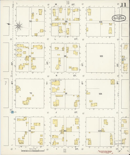 Sanborn Fire Insurance Map from Eureka, Humboldt County, California (1892), Sheet #0011 - Historic Sanborn Fire Insurance Map Print, vintage old map wall art, antique decor, genealogy gift, California California map