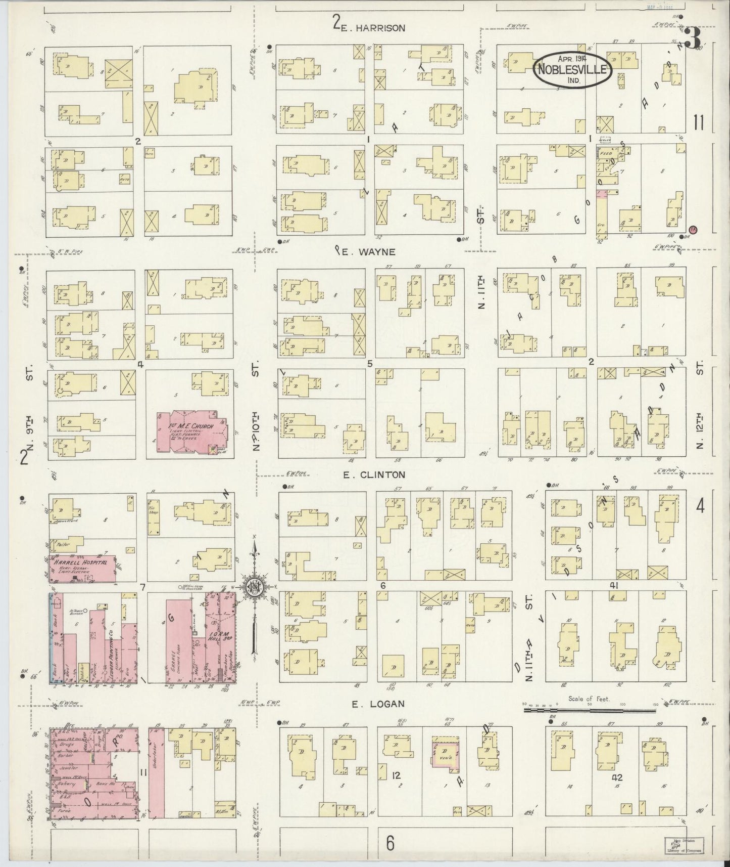 Sanborn Fire Insurance Map from Noblesville, Hamilton County, Indiana (1914), Sheet #0003 - Complete Map Set gallery image, historic Sanborn map, vintage wall art, Indiana Indiana
