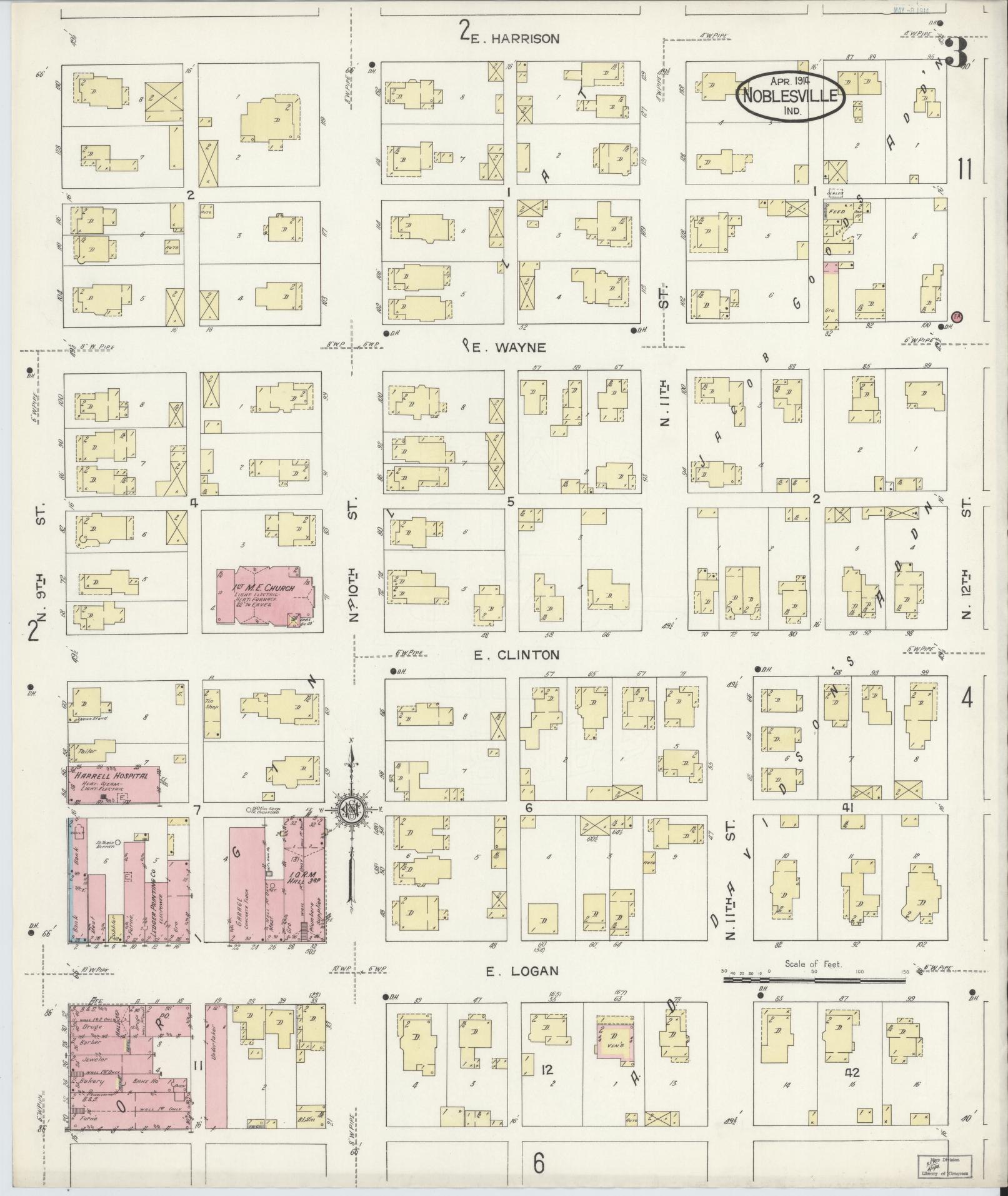 Sanborn Fire Insurance Map from Noblesville, Hamilton County, Indiana (1914), Sheet #0003 - Complete Map Set gallery image, historic Sanborn map, vintage wall art, Indiana Indiana