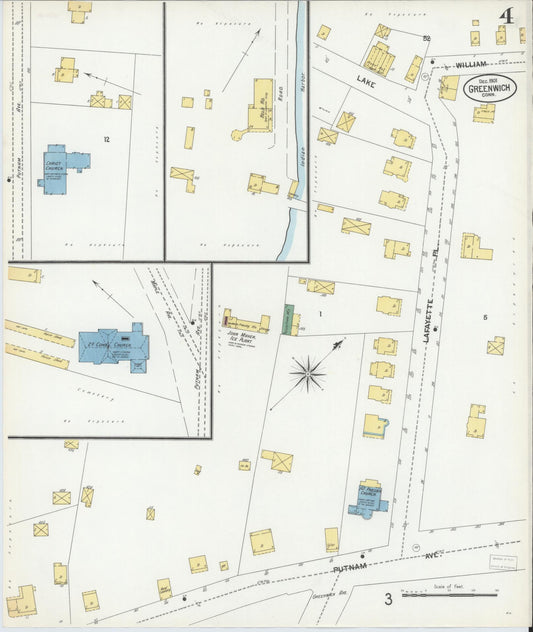 Sanborn Fire Insurance Map from Greenwich, Fairfield County, Connecticut (1901), Sheet #0004 - Historic Sanborn Fire Insurance Map Print, vintage old map wall art, antique decor, genealogy gift, Connecticut Connecticut map