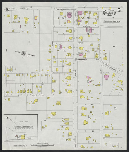 Sanborn Fire Insurance Map from Greensboro, Hale County, Alabama (1925), Sheet #0005 - Complete Map Set gallery image, historic Sanborn map, vintage wall art, Alabama Alabama
