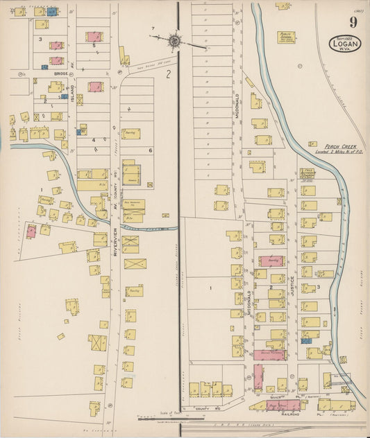Sanborn Fire Insurance Map from Logan, Logan County, West Virginia (1922), Sheet #0009 - Historic Sanborn Fire Insurance Map Print, vintage old map wall art, antique decor, genealogy gift, West Virginia West Virginia map