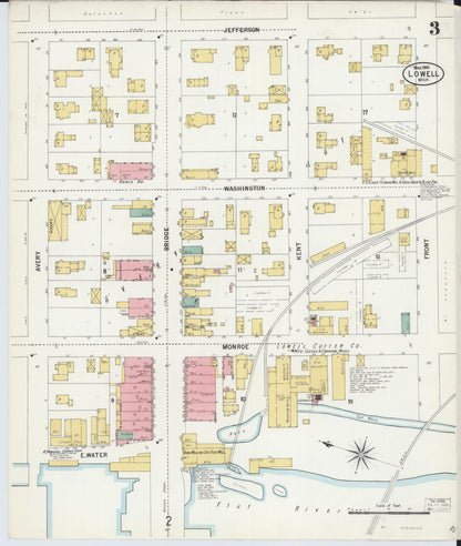 Sanborn Fire Insurance Map from Lowell, Kent County, Michigan (1900), Sheet #0003 - Complete Map Set gallery image, historic Sanborn map, vintage wall art, Michigan Michigan