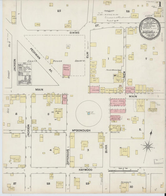 Sanborn Fire Insurance Map from Barnwell, Barnwell County, South Carolina. (1891) – Historic Sanborn Fire Insurance Map Print