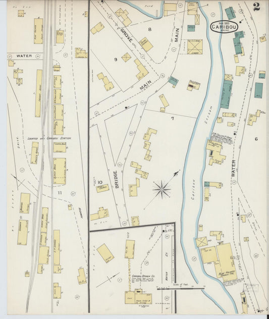 Sanborn Fire Insurance Map from Caribou, Aroostook County, Maine (1893), Sheet #0002 - Historic Sanborn Fire Insurance Map Print, vintage old map wall art, antique decor, genealogy gift, Maine Maine map