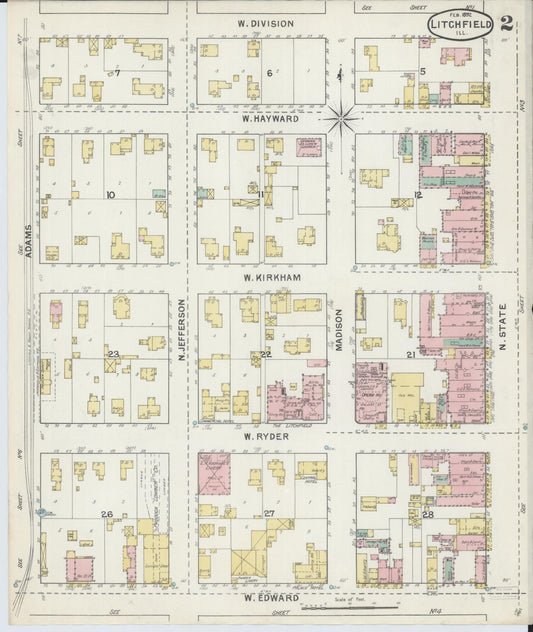 Sanborn Fire Insurance Map from Litchfield, Montgomery County, Illinois (1892), Sheet #0002 - Historic Sanborn Fire Insurance Map Print, vintage old map wall art, antique decor, genealogy gift, Illinois Illinois map
