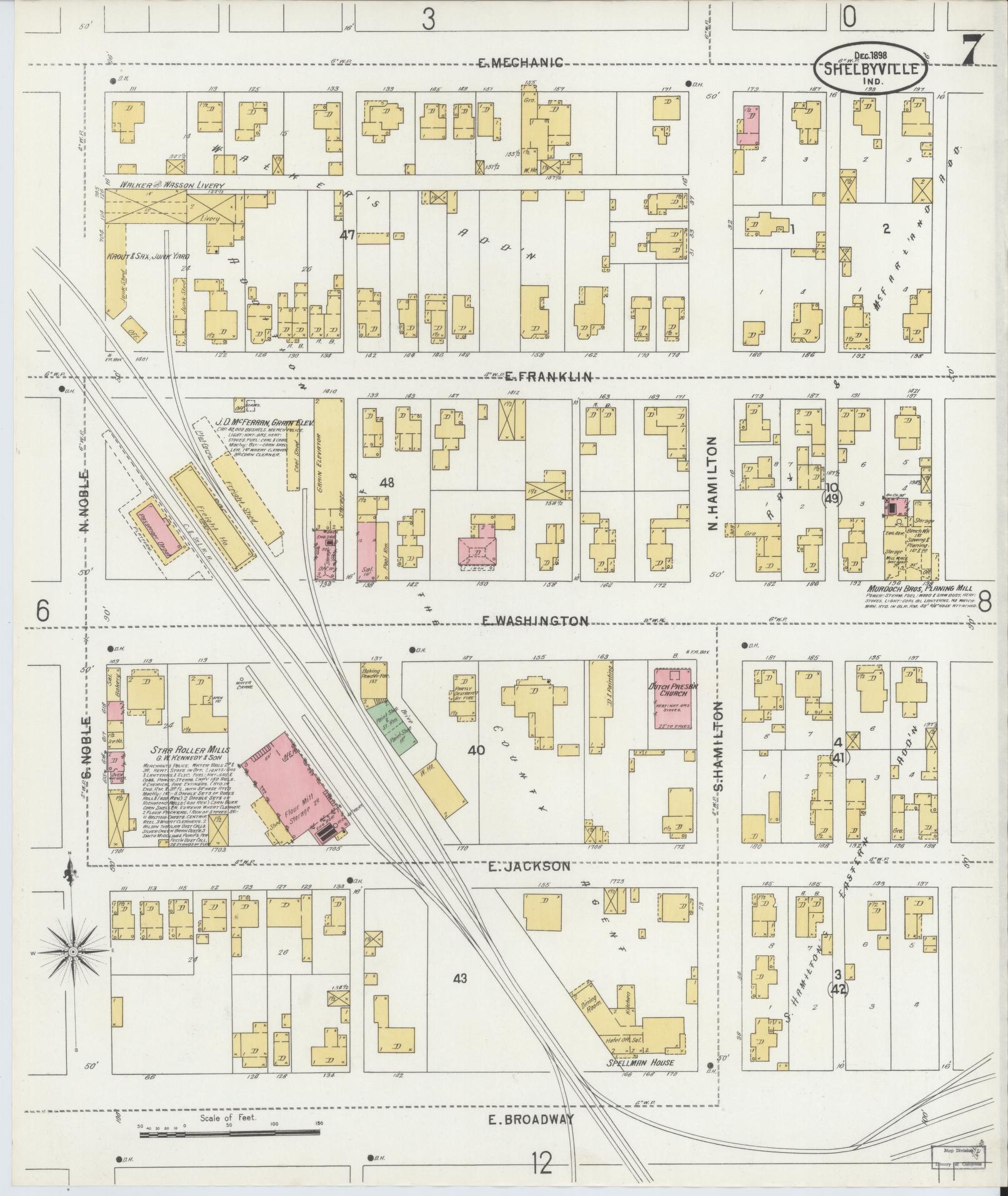 Sanborn Fire Insurance Map from Shelbyville, Shelby County, Indiana (1898), Sheet #0007 - Complete Map Set gallery image, historic Sanborn map, vintage wall art, Indiana Indiana
