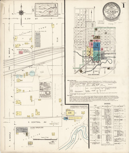 Sanborn Fire Insurance Map from Peabody, Marion County, Kansas (1922), Sheet #0001 - Complete Map Set gallery image, historic Sanborn map, vintage wall art, Kansas Kansas