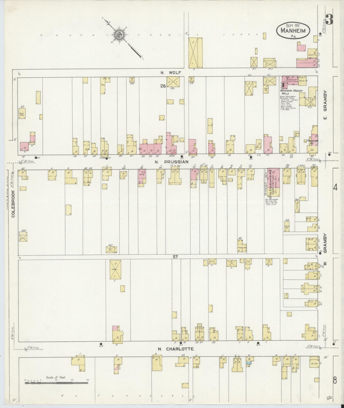 Sanborn Fire Insurance Map from Manheim, Lancaster County, Pennsylvania (1912), Sheet #0003 - Historic Sanborn Fire Insurance Map Print, vintage old map wall art, antique decor, genealogy gift, Pennsylvania Pennsylvania map
