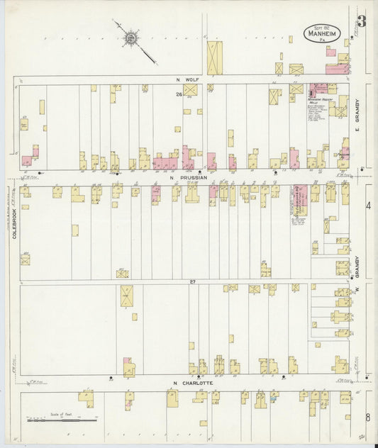 Sanborn Fire Insurance Map from Manheim, Lancaster County, Pennsylvania (1912), Sheet #0003 - Historic Sanborn Fire Insurance Map Print, vintage old map wall art, antique decor, genealogy gift, Pennsylvania Pennsylvania map