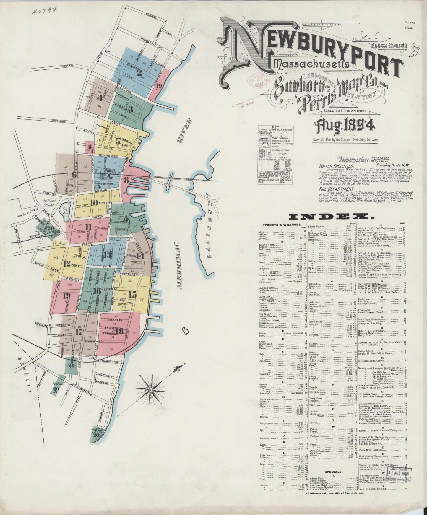 Sanborn Fire Insurance Map from Newburyport, Essex County, Massachusetts (1894), Sheet #0001 - Complete Map Set gallery image, historic Sanborn map, vintage wall art, Massachusetts Massachusetts