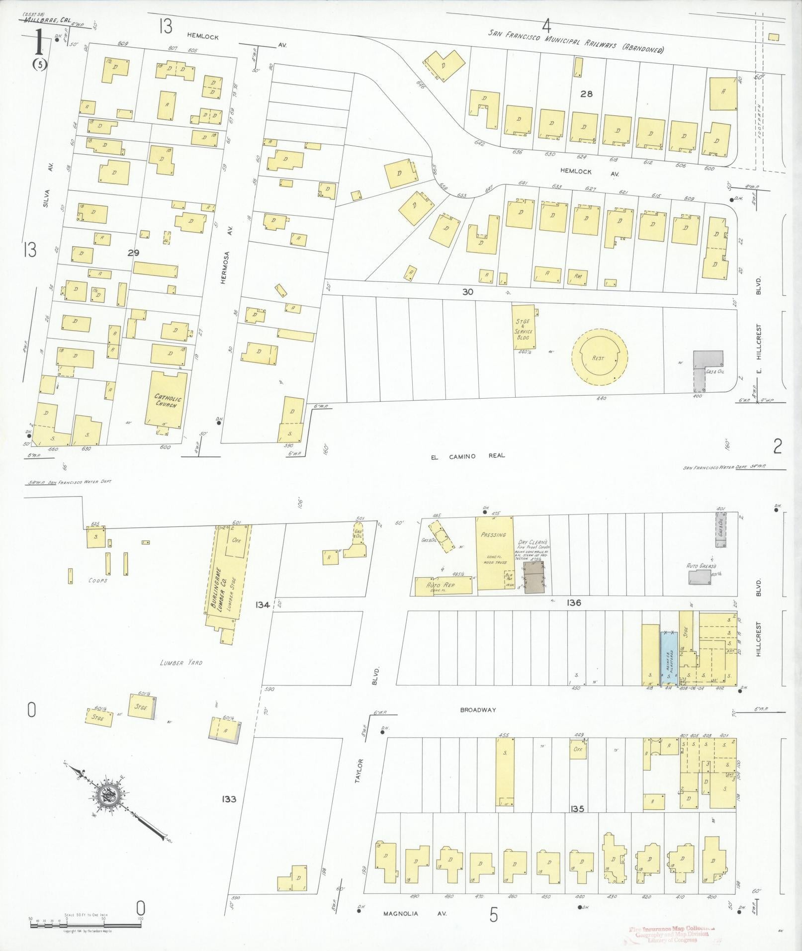 Sanborn Fire Insurance Map from Millbrae, San Mateo County, California (1949), Sheet #0001 - Historic Sanborn Fire Insurance Map Print, vintage old map wall art, antique decor, genealogy gift, California California map