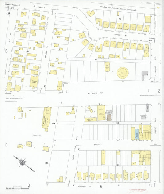 Sanborn Fire Insurance Map from Millbrae, San Mateo County, California (1949), Sheet #0001 - Historic Sanborn Fire Insurance Map Print, vintage old map wall art, antique decor, genealogy gift, California California map