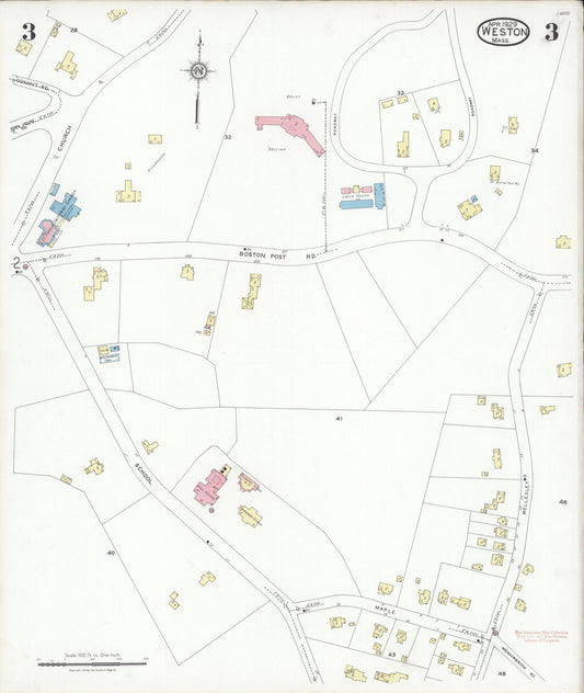 Sanborn Fire Insurance Map from Weston, Middlesex County, Massachusetts (1929), Sheet #0003 - Historic Sanborn Fire Insurance Map Print, vintage old map wall art, antique decor, genealogy gift, Massachusetts Massachusetts map