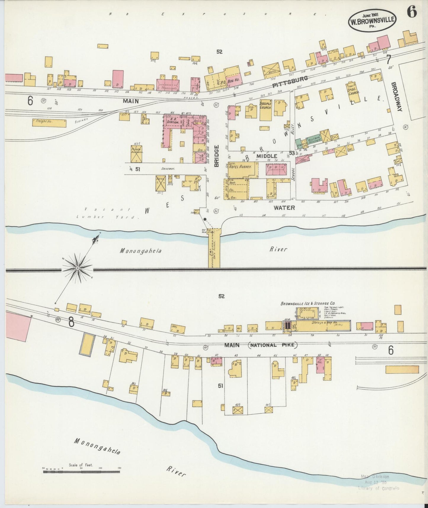 Sanborn Fire Insurance Map from Brownsville, Fayette County, Pennsylvania (1901), Sheet #0006 - Historic Sanborn Fire Insurance Map Print, vintage old map wall art, antique decor, genealogy gift, Pennsylvania Pennsylvania map