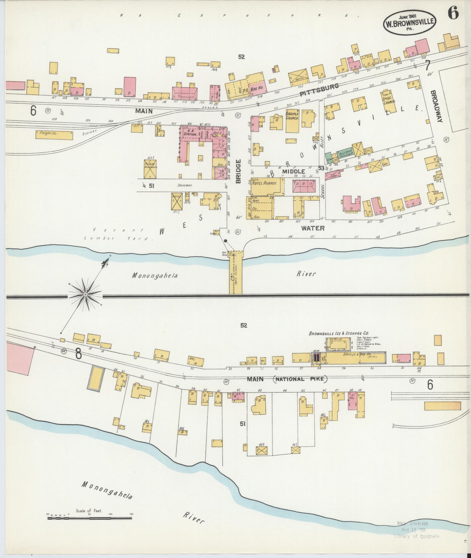 Sanborn Fire Insurance Map from Brownsville, Fayette County, Pennsylvania (1901), Sheet #0006 - Historic Sanborn Fire Insurance Map Print, vintage old map wall art, antique decor, genealogy gift, Pennsylvania Pennsylvania map