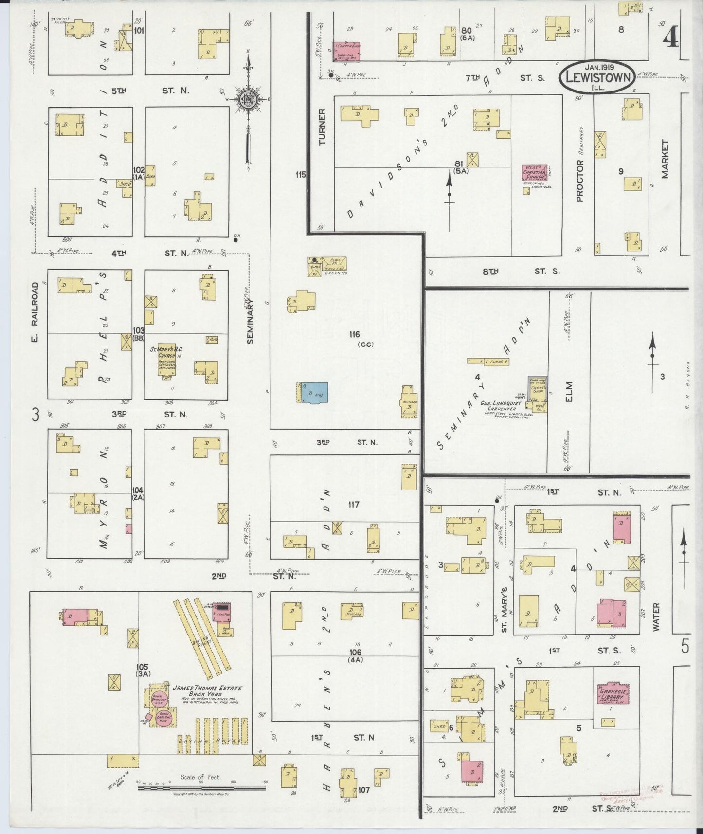 Sanborn Fire Insurance Map from Lewistown, Fulton County, Illinois (1919), Sheet #0004 - Complete Map Set gallery image, historic Sanborn map, vintage wall art, Illinois Illinois