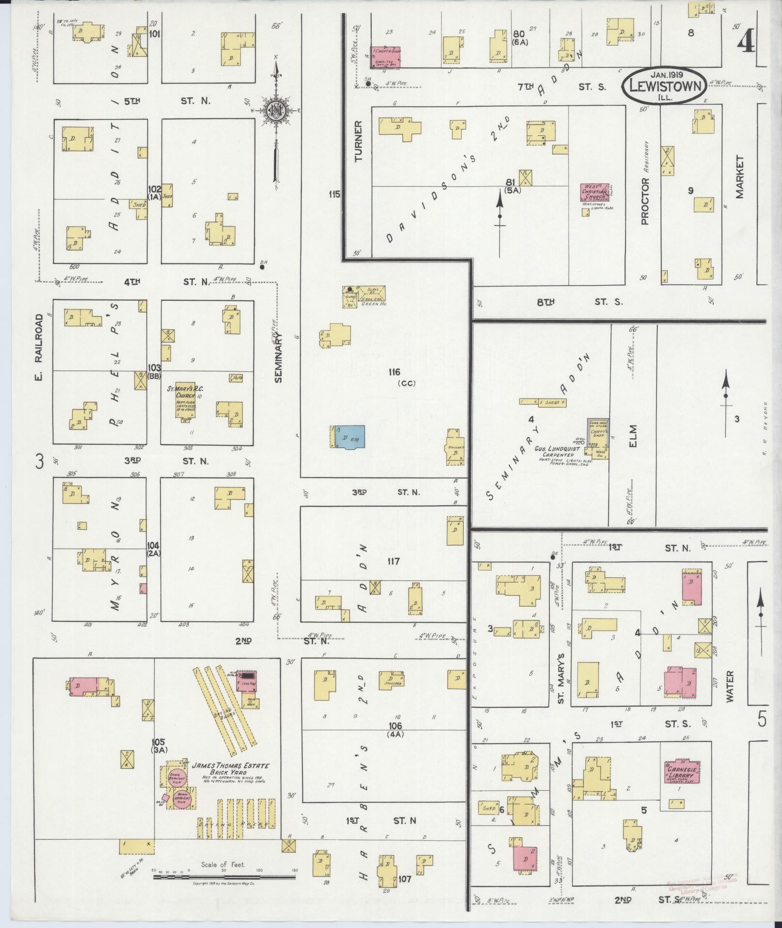 Sanborn Fire Insurance Map from Lewistown, Fulton County, Illinois (1919), Sheet #0004 - Complete Map Set gallery image, historic Sanborn map, vintage wall art, Illinois Illinois
